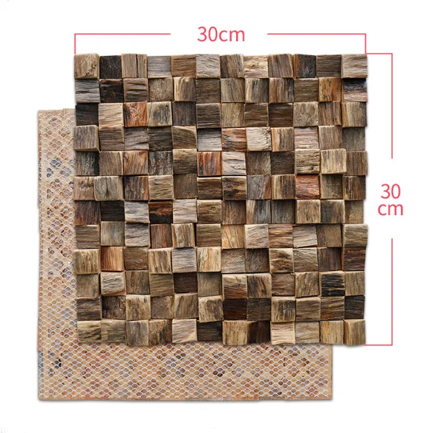 Solid Wood Mosaic Log Wood Background Wall Decorative 3D Retro Wooden Mosaic for Cafe Home Stay