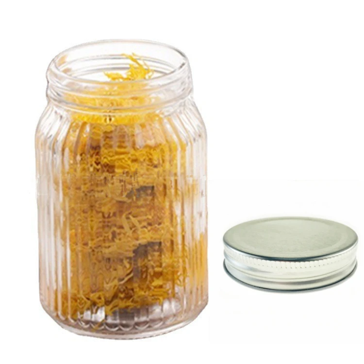 Straight Vintage Food Grade Glass Jars Kitchen Canisters with Metal Aluminium Screw Cover for Food