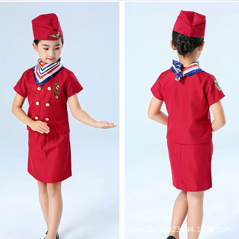 Kids Flight Attendant Accessories Set Stewardess Air Hostess Hat for Girls Career Dress Up Cosplay Halloween Costume