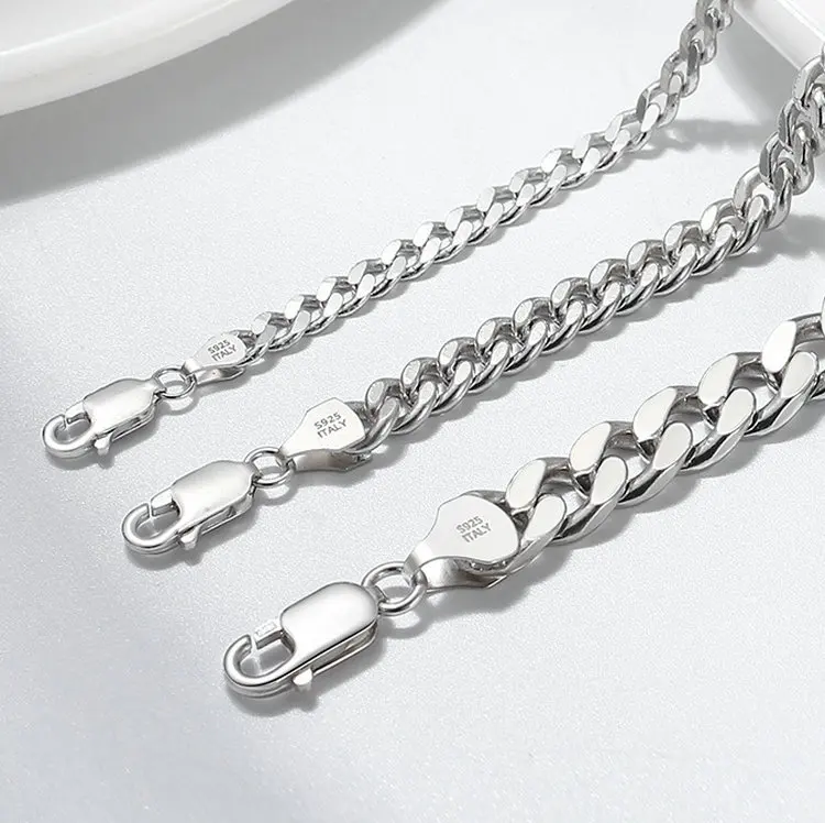 R.Gem. Italian Cuban Link Curb Chain 925 Sterling Silver Bracelet for Men Women