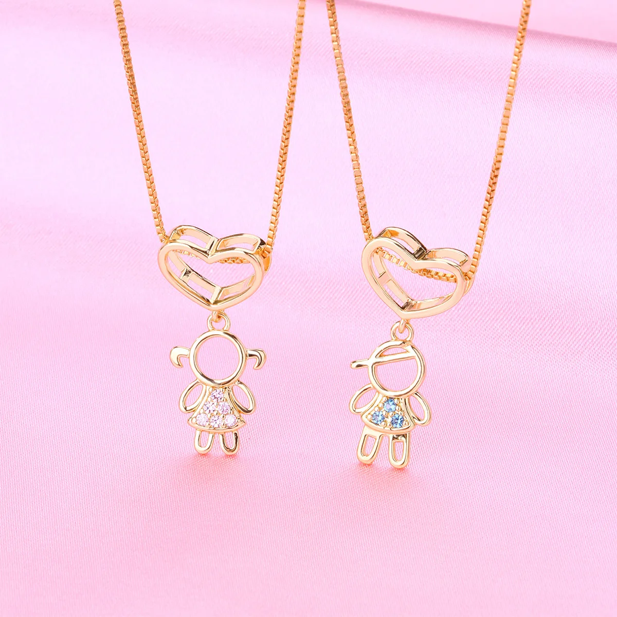 2Pcs/set Cute Boy And Girl Pendent Necklace Set for Women Girls Bestie Fashion Puzzle Pendant BFF Couple Necklace