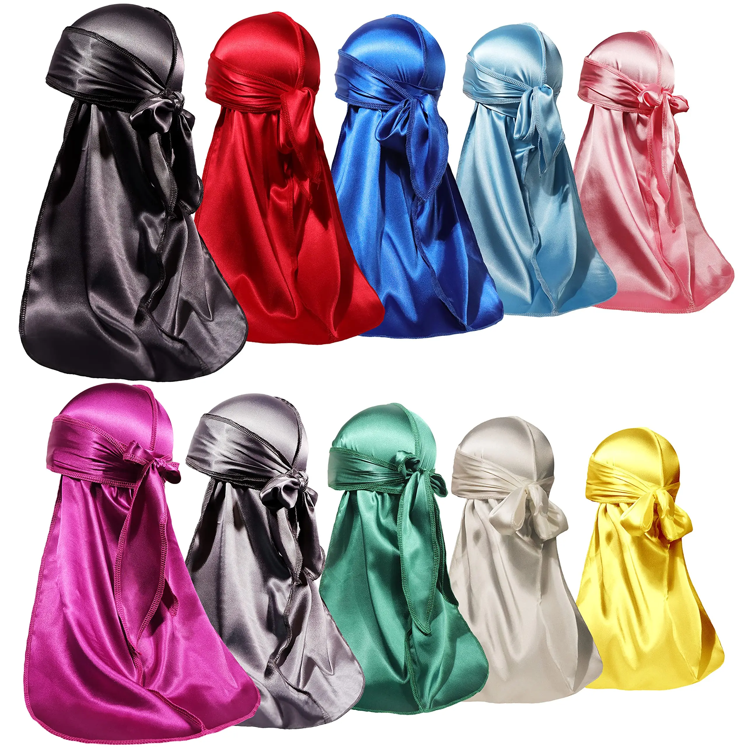 Silk Durag Scarf Men Women Satin Durags Pack  Extra Long Tail Wide Straps Ethnic Scarves Shawls