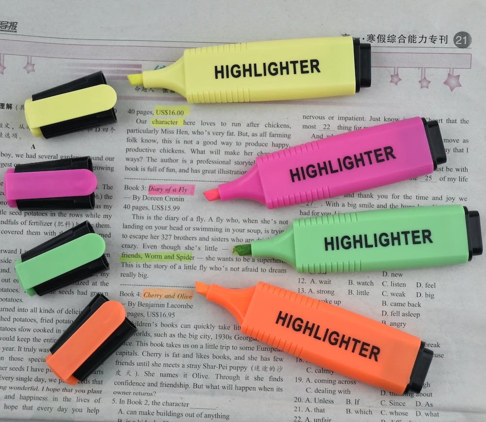 Office School Stationery products OEM  fluorescent colorful marker pen highlighter pen set