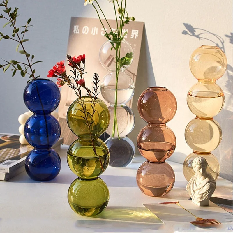 Biumart Home Decor Nordic Glass Vase Ins Multi-color Hydroponic Flower Table Vase Ball Shape Vase For Home Decor Gift
