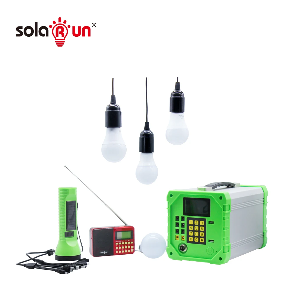Off-grid Solar System Paygo Lighting and Phone Charging Powered by Solar Panel Standing TV Fan Cooling