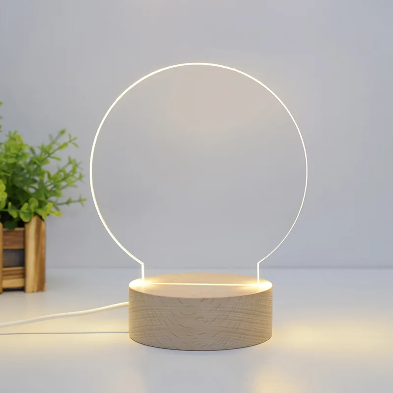 Round Led Wooden Shape Lamp With Writable Blank Acrylic Office Massage Board And Milk Tea Store Noting Board With Pen