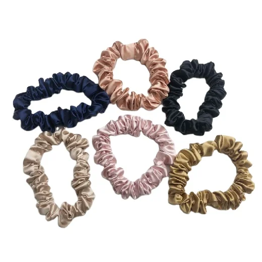 Factory Direction 19mm 1cm skinny small size synthetic gold  100% mulberry hair silk scrunchies set
