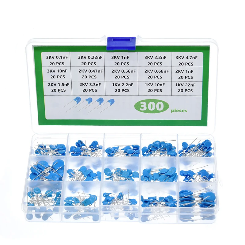 15Values*20Pcs Capacitor Set High Voltage Ceramic Capacitors Assortment Assorted Kit Box 1nF 2.2nF 10nF 22nF 0.47nF 0.56nF-10nF