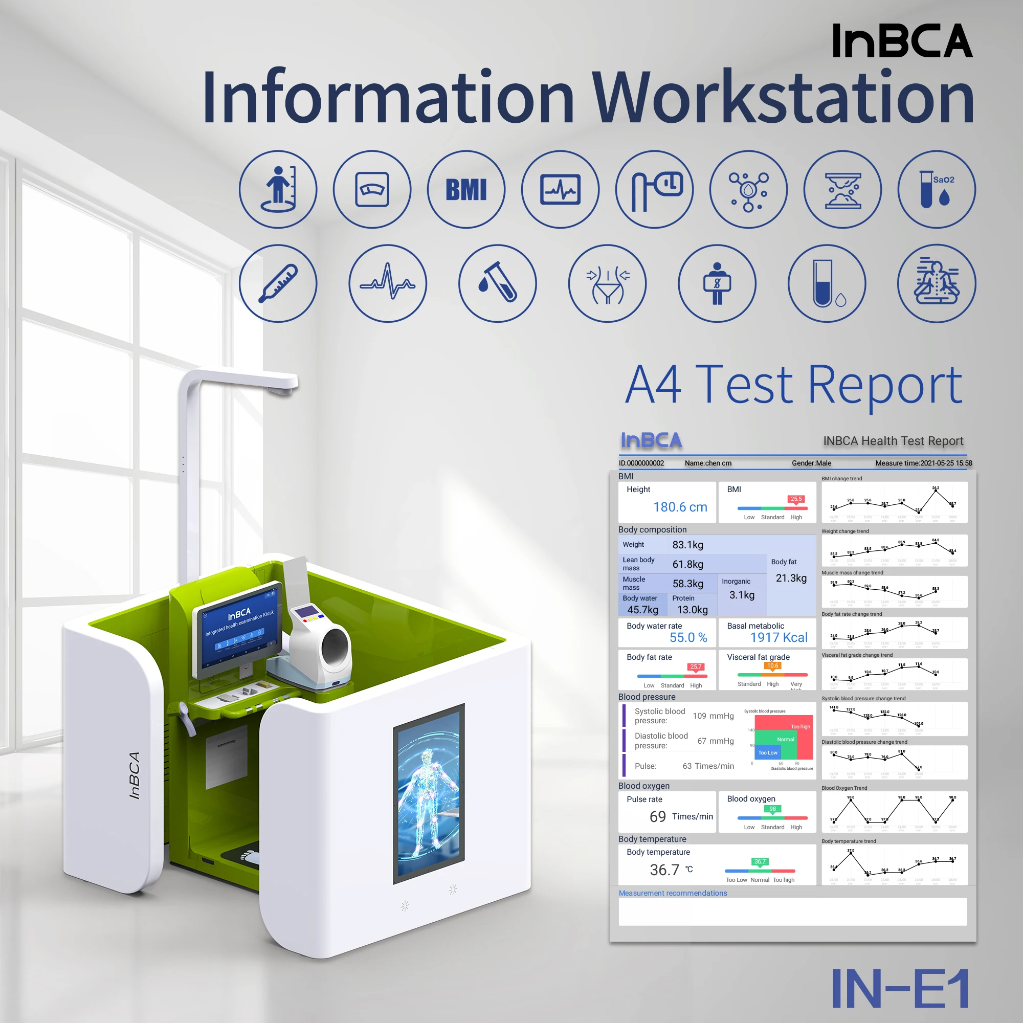 Multi function Bio electrical impedance analysis Medical Body Checking Machine