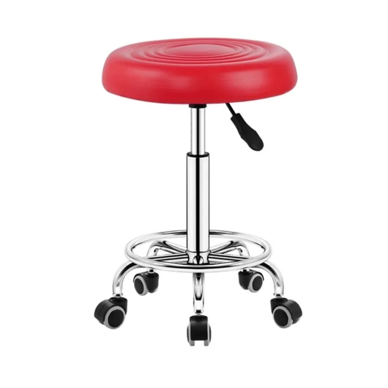 Modern Lift Rotate Movable  Bar Stool round Pulley stool for Beauty Salon Cashier Kitchen  Customized PU Metal base Adjustable