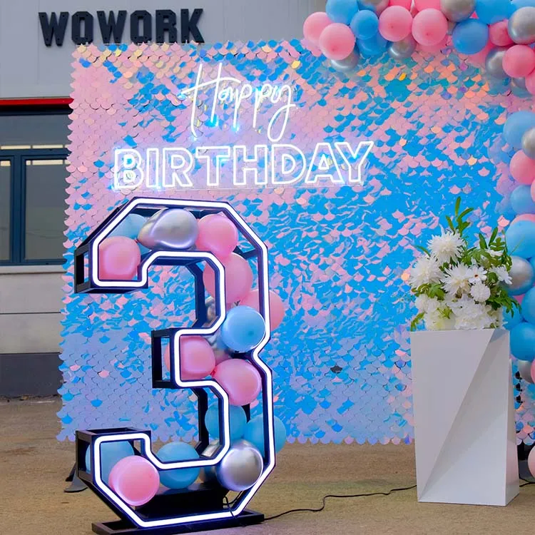 WOWORK giant 4ft 3D RGB neon abyss letter infinity mirror number lights backdrop for wedding birthday party decoration