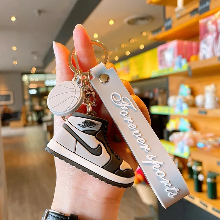 Hecion Trendy Red Black 9 Colors Sport Air Shoe Key Chain Cartoon 3D PVC Sport Shoe Keyring Key Chain