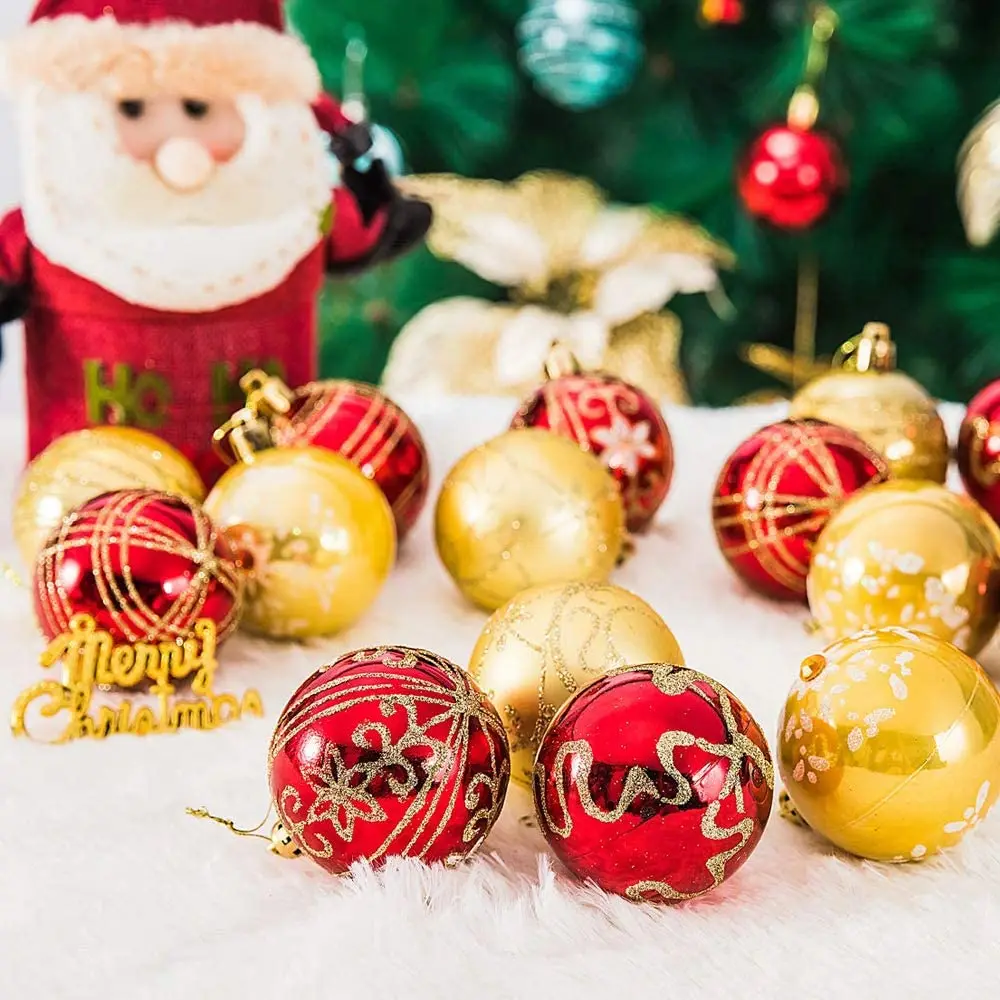 Hot Selling Red and Gold Bulk baubles Items Christmas Decoration Gifts Plastic Ball Ornaments Set in Box