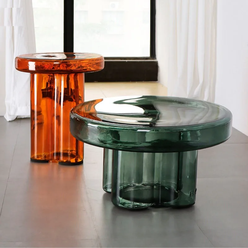 Nordic Style Furniture luxury low round coffee center Modern Small Glass Coffee Side Table