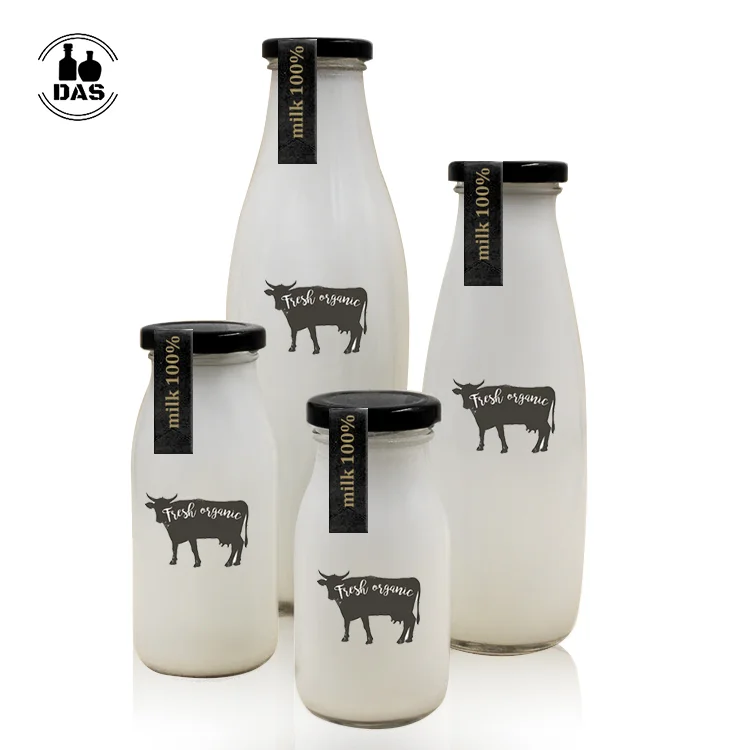 
Wholesale 200ml 250ml 500ml 1000ml Transparent Empty Beverage Glass Milk Bottle with Lids for Milk Juice 
