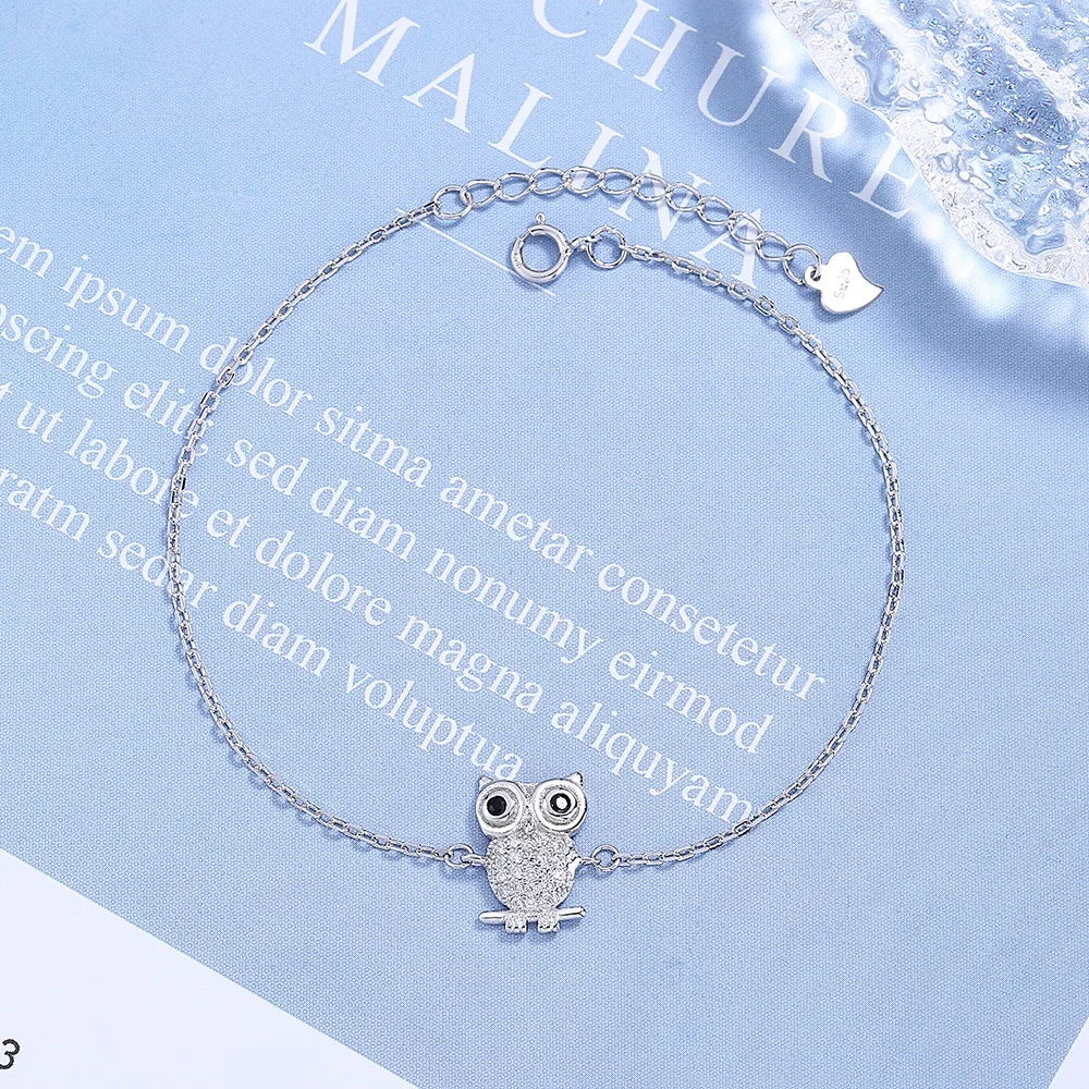 Unique 925 Sterling Silver Bangle Animal Owl Bracelets