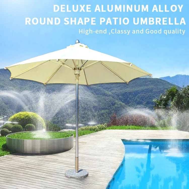 FEAMONT Leisure Style Garden Umbrella Single Top Middle Post with Colorful LED Lights for Coffee Shop Patio or Beach Use