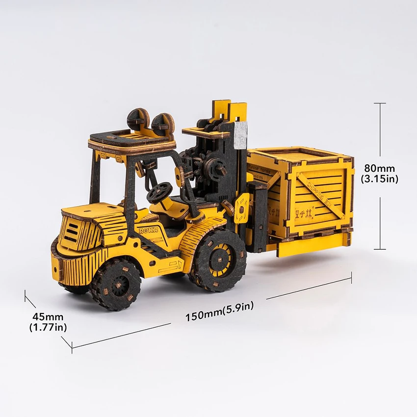 Robotime Rokr DIY Assembled Miniature Toys TG413K Wooden Forklift Car Model Kit 3D Puzzles Wood Crafts