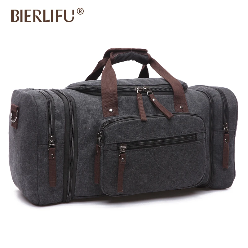 Large capacity cotton canvas carrying luggage bag weekender sport travel bags men overnight duffle bag