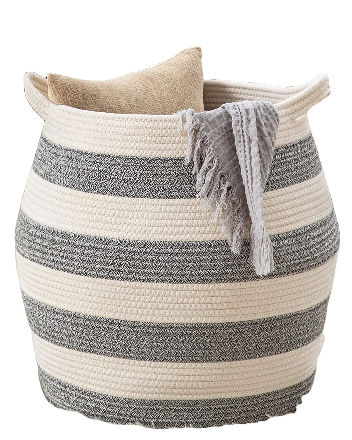 2023 New Cotton Rope Woven Basket Blanket Toy Storage Basket Storage Box Cotton Rope Basket with Handle