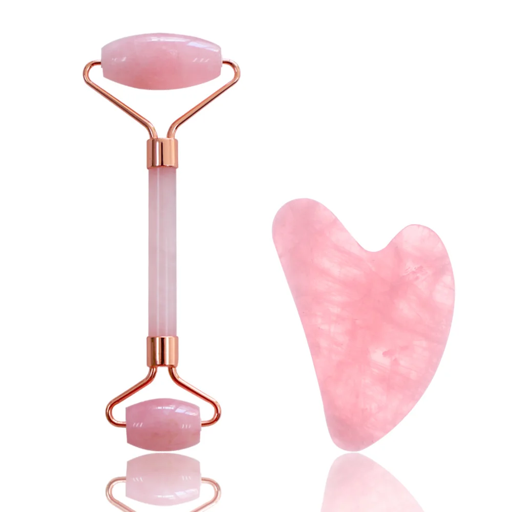 Производство натурального чистого розового кварца, косметический вибрирующий камень для лица, подлинный уход за кожей, массажный нефритовый ролик гуаша