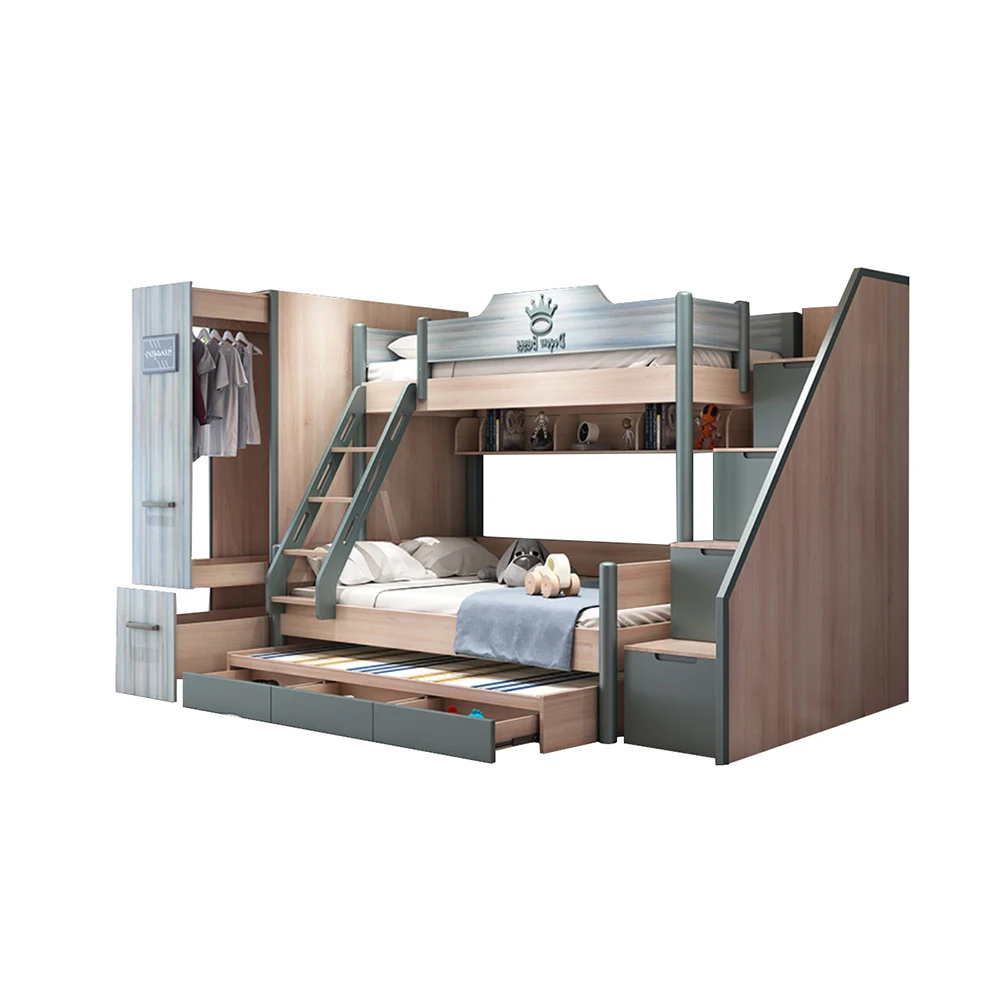 Новая модель хранения двухъярусные кровати с Столом дети двухъярусные кровати хранения и лестницы