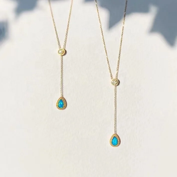 
natural opal diamond 14k pure yellow necklace party christmas gift date custom jewelry woman 14k gold necklace 