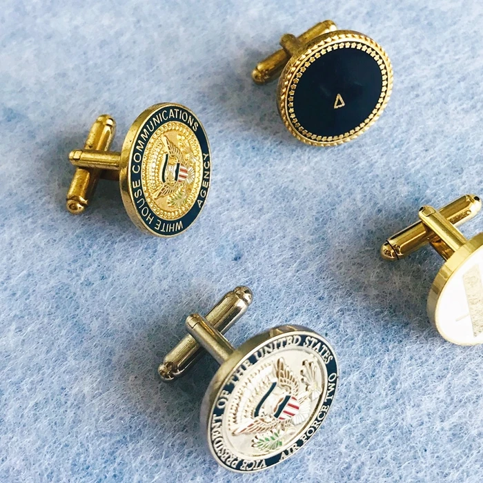 Personalized  Cuff Links round hard enamel soft alloy iron metal cufflink Gold cuff links Anniversary custom mens cuff links