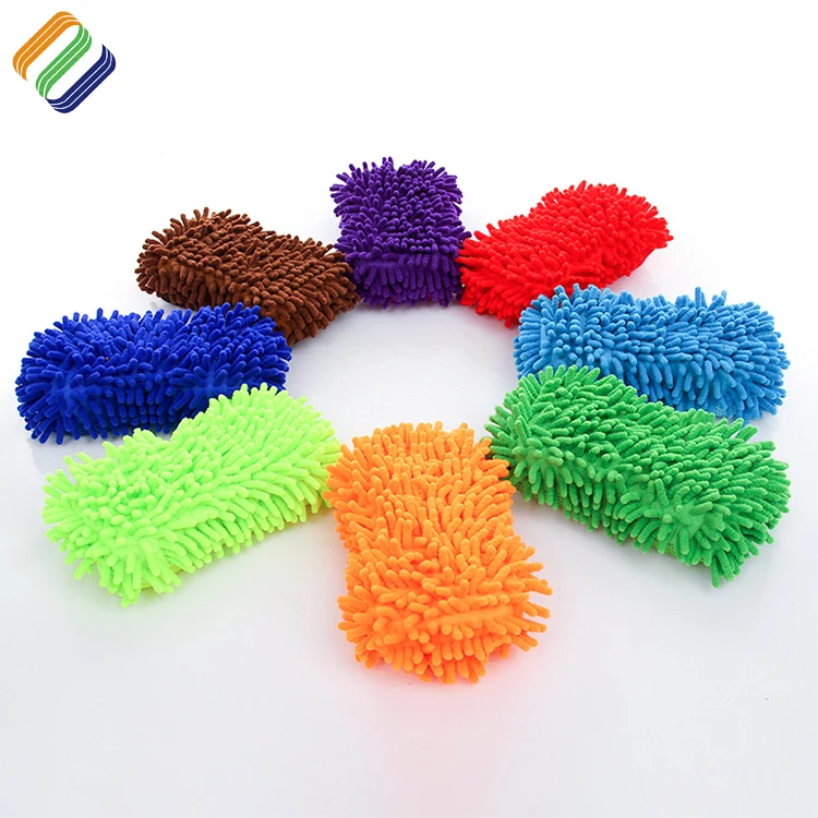 High Quality Premium Chenille Car Cleaning Sponge Mitt Microfiber Car Wash Sponge Gloves Customized Packaging Washing Gloves