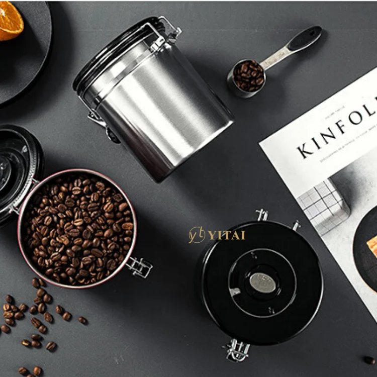 Modern Stainless Steel Coffee Bean Container Sugar Tea Coffee Jar With Coffee Spoon