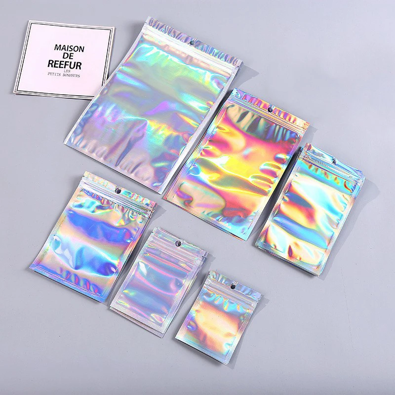 3 side sealed small holographic plastic laser printing zipper hologram bag