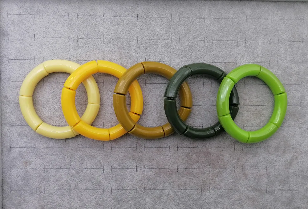 Classical Yiwu Factory Resin Bamboo Bangles Creative Retro 12mm Fold Wear Chunky Accessories Acrylic Tube Beads Bracelet Woman