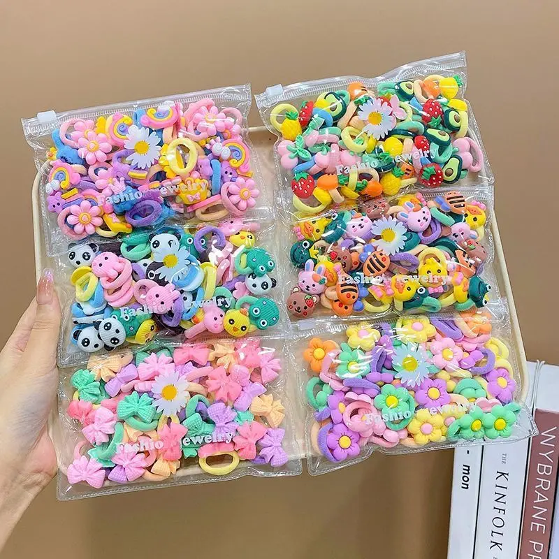 50pcs/bag cute hair circle hair accessories for kids flower cartoon hair rubber bands