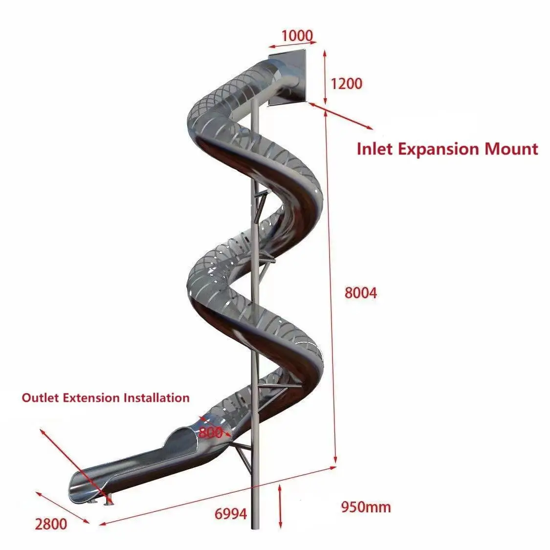 Easy To Clean Outdoor Pool Slide Large Park Playground Slide Kids Amus Children Spiral Tube Playground Stainless Steel  Slide