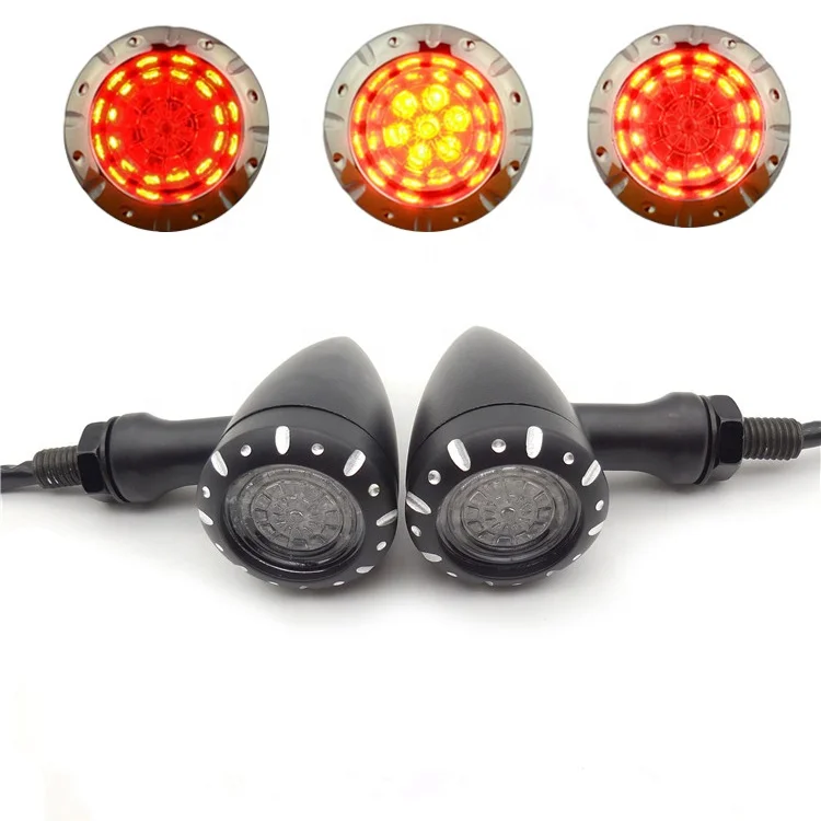 Retro Vintage Metal Bullet Style Motorbike Dual Color Indicators DRL Brake Stop Motorcycle LED Turn Signal Light for Harley