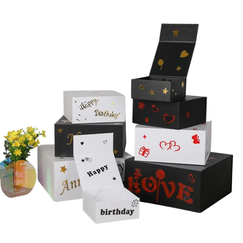 Deluxe Custom logo white black Magnetic Gift Box with Bow