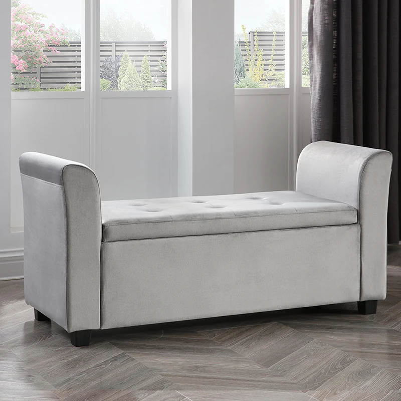 Reatai European Style Large Bedroom Furniture Fabric Storage Bench Armchair Storage Ottoman Bench with Storage