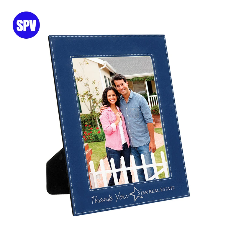 Personalized Wedding Gift Custom Blank Laserable Faux Leather Tabletop Picture Frames Wholesale Engraved Leatherette Photo Frame