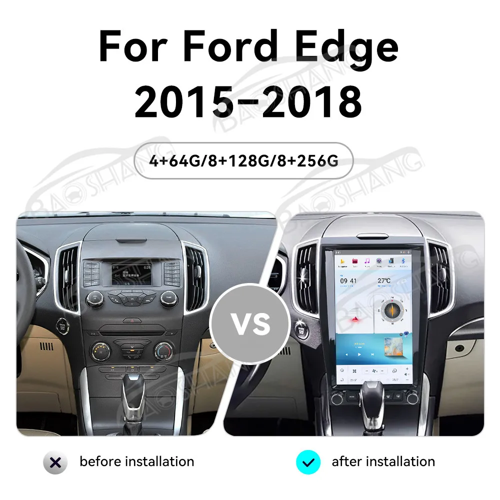 13.6' Carplay For Ford Edge 2015-2018 Manual Android 13 Stereo Multimedia Player GPS Navi Auto Wireless Blu-ray Quantum Screen