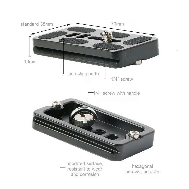 Black Aluminum Universal Quick Release Plate PU Series 38mm Width Compatible with PU-50 for Tripod Ball Head Monopod DSLR Camera