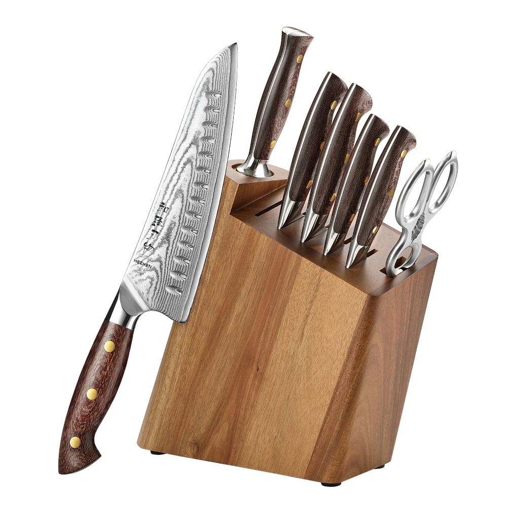 New 8 pcs Sharp Knife Set Custom Damascus Steel Durable Micarta Handle Professional Kitchen Chef Knives