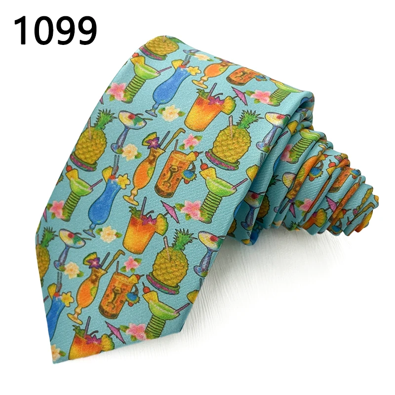 Watermelon Lemon Fruit Design Painted Eggshell Printed Polyester Neckties Wholesale Tie Factory