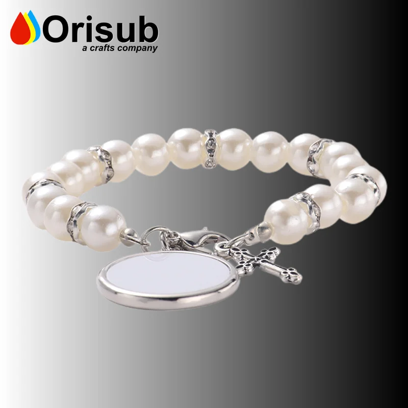Wholesale blank sublimation cross bracelets rosary religious bracelets with custom logo