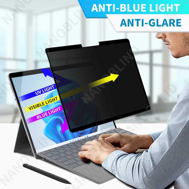 NANOBLIND 360 Degree Anti Spy Frame Glue Privacy filter For Microsoft Surface Pro 8 Easy Install Anti Glare scratch blue light