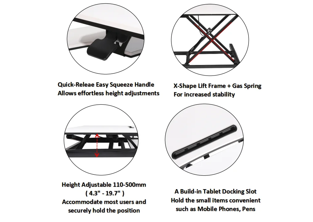 Computer Monitor Standing Desk Height Adjustable Sit Stand Desk Supplier Standing White Black Reception Desk