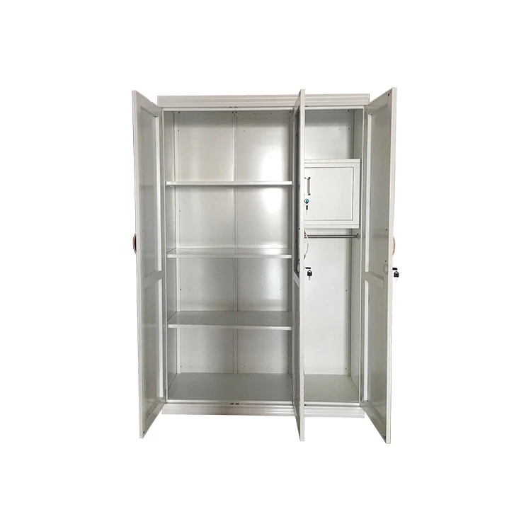 cupboard home Bedroom Furniture steel almirah lemari pakaian besi armario Metal Imprint cabinet 3 door wardrobe with mirror