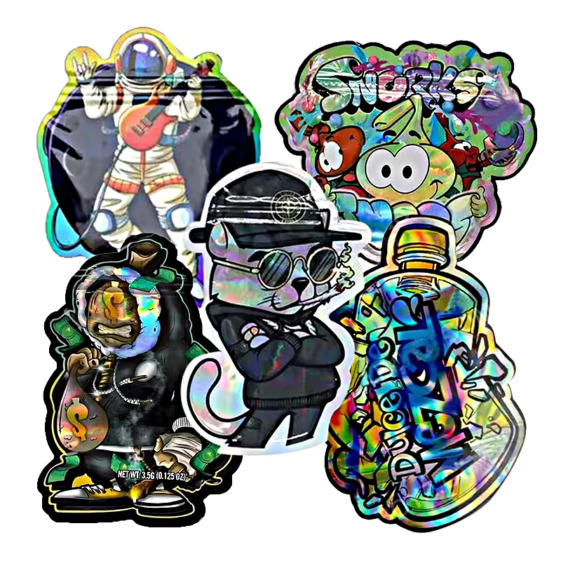 Customizable Printed Soft Touch Childproof Smell Proof Holographic 3.5 Gram Irregular Special Shape Gummies Die Cut Mylar Bag