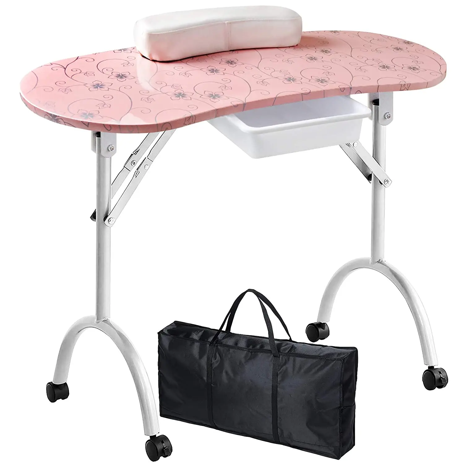 Beauty Salon Equipment Portable Folding Flower Printing Manicure Nail Technician Table with Fan
