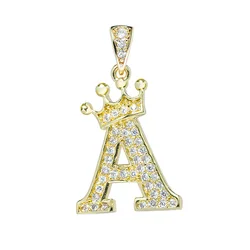 26 Capital Letters Fashion Crown Pendant Gold Plated Alloy Zircon Initial Pendent