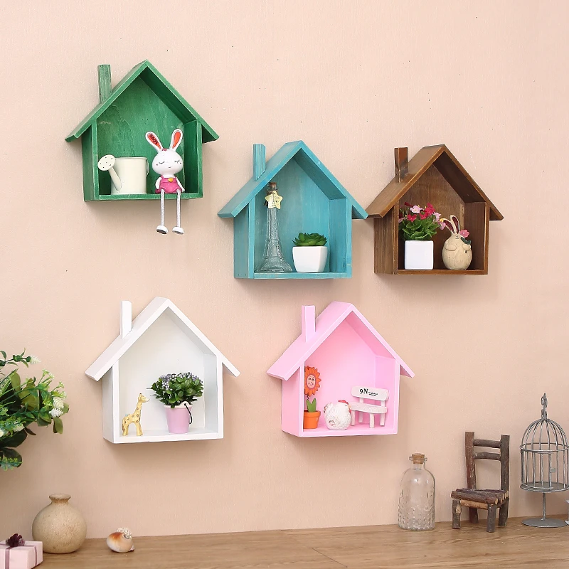 Colorful House Shape Hanging Wall Rack Shelf Wall  Decorations for Home, Shop,kindergarten